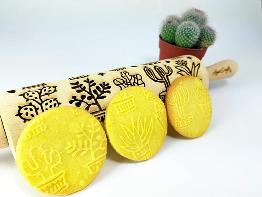Embossing Rolling Pin CACTUS Embossed dough roller by Algis Crafts