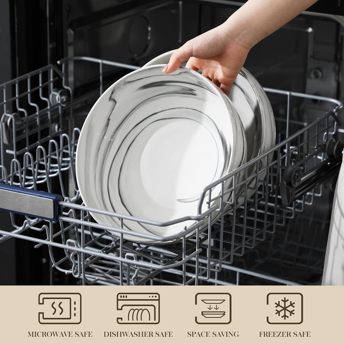 MALACASA Salad Bowls, 114 OZ(10") Extra Large Serving Bowls Set of 2, Porcelain Marble Grey Bowls Set for Soup, Salad, Ramen and Fruit, Dishwasher& Microwave Safe, Series REGULAR