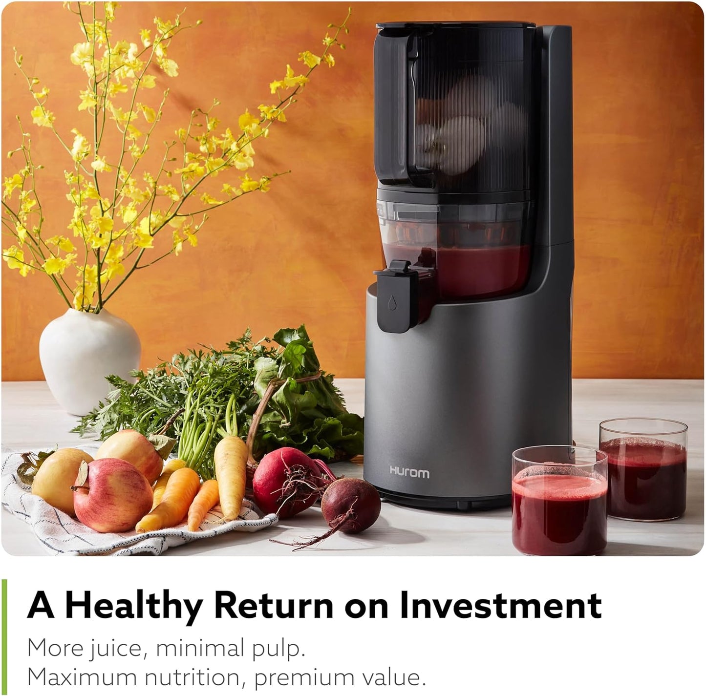 Hurom H200 Renewed Easy Clean Slow Juicer, White | Hands-Free | Hopper Fits Whole Produce | Quiet Motor | BPA Free | Easy Assembly | Cold Press Masticating Juicer