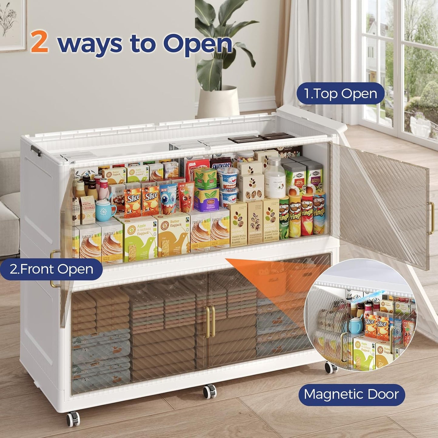 320 Gallon Extra Large Collapsible Storage Bin with Lid, 1280QT Stackable Plastic Organizer with 6x Wheels, Foldable Drawer Cabinet for Closet, Living Room Office Dorm 4Pack, White