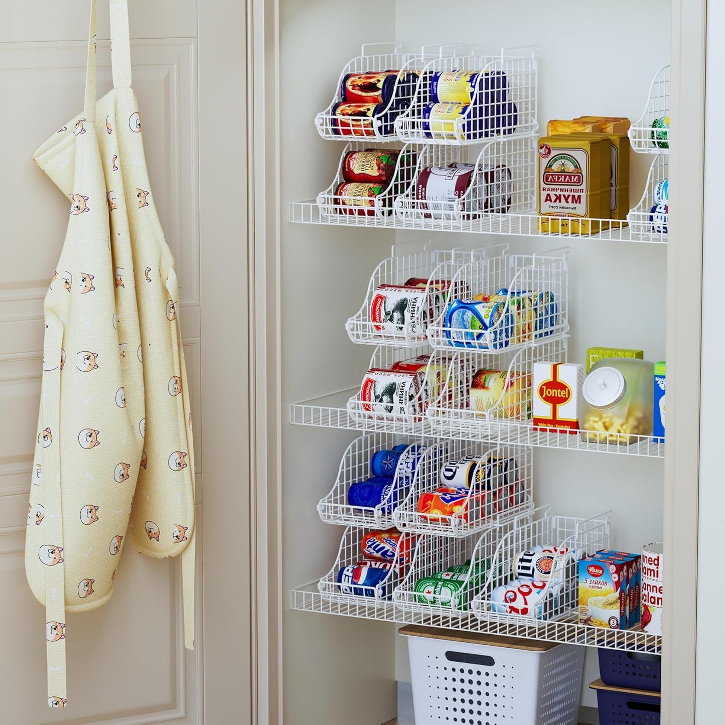 Can Storage Organizer Pantry, Stackable Kitchen Canned Food Holder With Handles, Can Organizer For Pantry Countertop Cabinet, Beverage Drink Pop Soda Can Dispenser Patent Pending (White, 4 Pack)