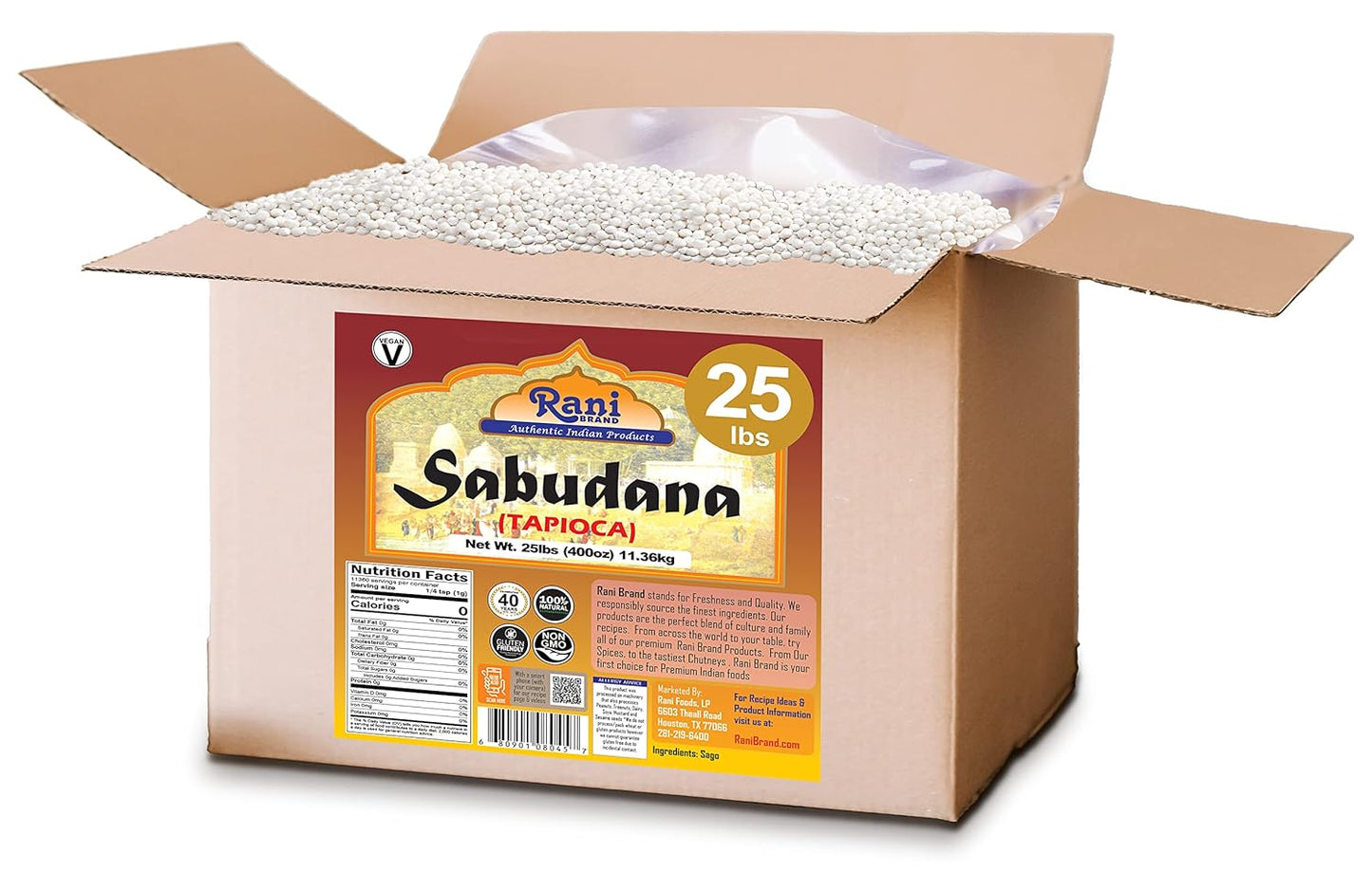 Rani Sabudana (Tapioca/Sago) Pearls 400oz (25lbs) 11.36kg Bulk Box ~ All Natural | Vegan | No Colors | NON-GMO | Indian Origin