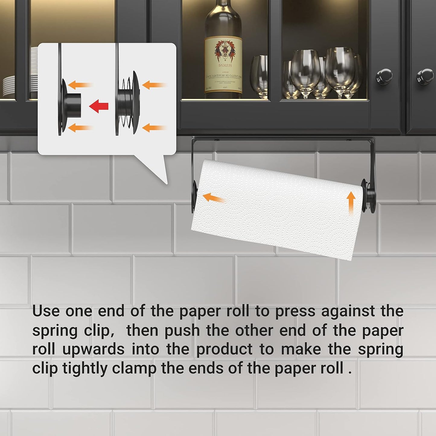 Paper Towel Holder Under Cabinet, Wall Mount, One-Handed Tear, Stainless Steel, Black, Paper Roll Holder with Kitchen Bathroom Farmhouse Essentials Decor Accessories