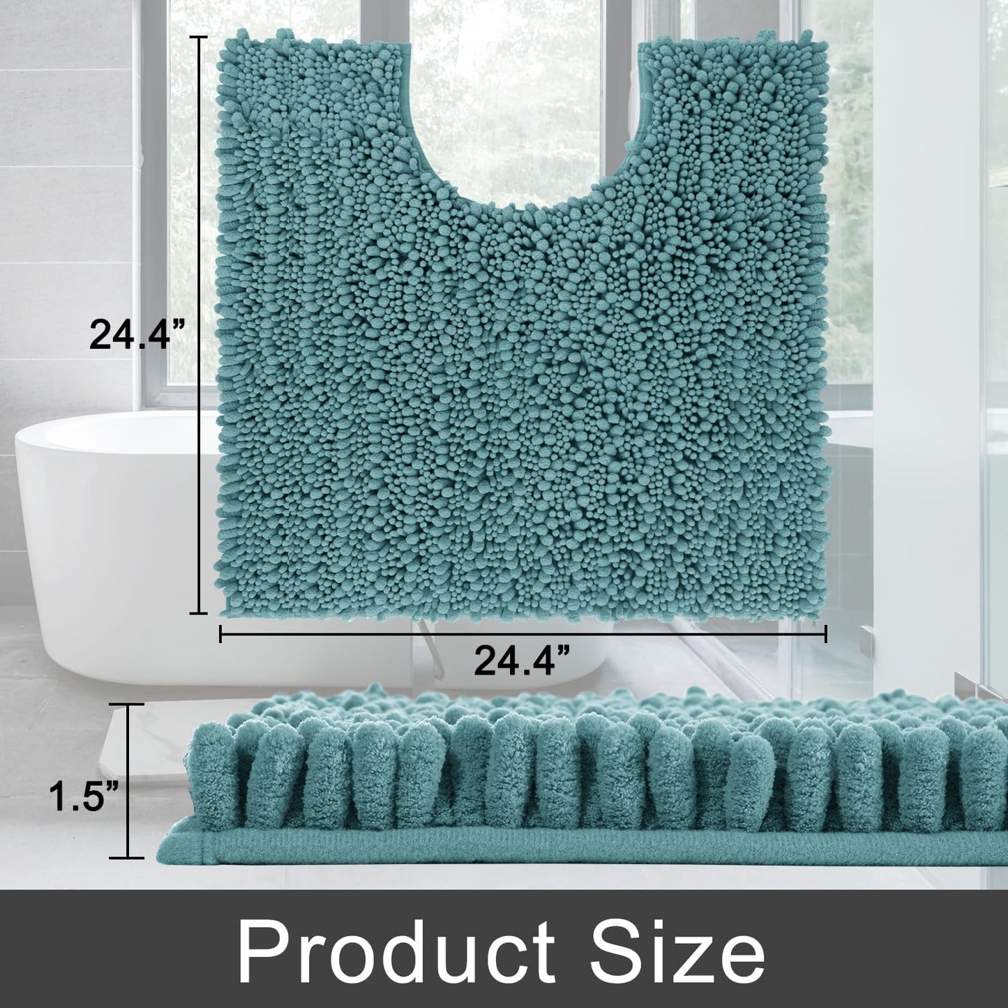 Yimobra Toilet Rug U Shaped Washable 24x20 Inch - Ultra Soft Absorbent Chenille Bath Rugs for Toilet, Quick Dry & Machine Washable, Non Slip Contour Bathroom Mat, Teal Blue