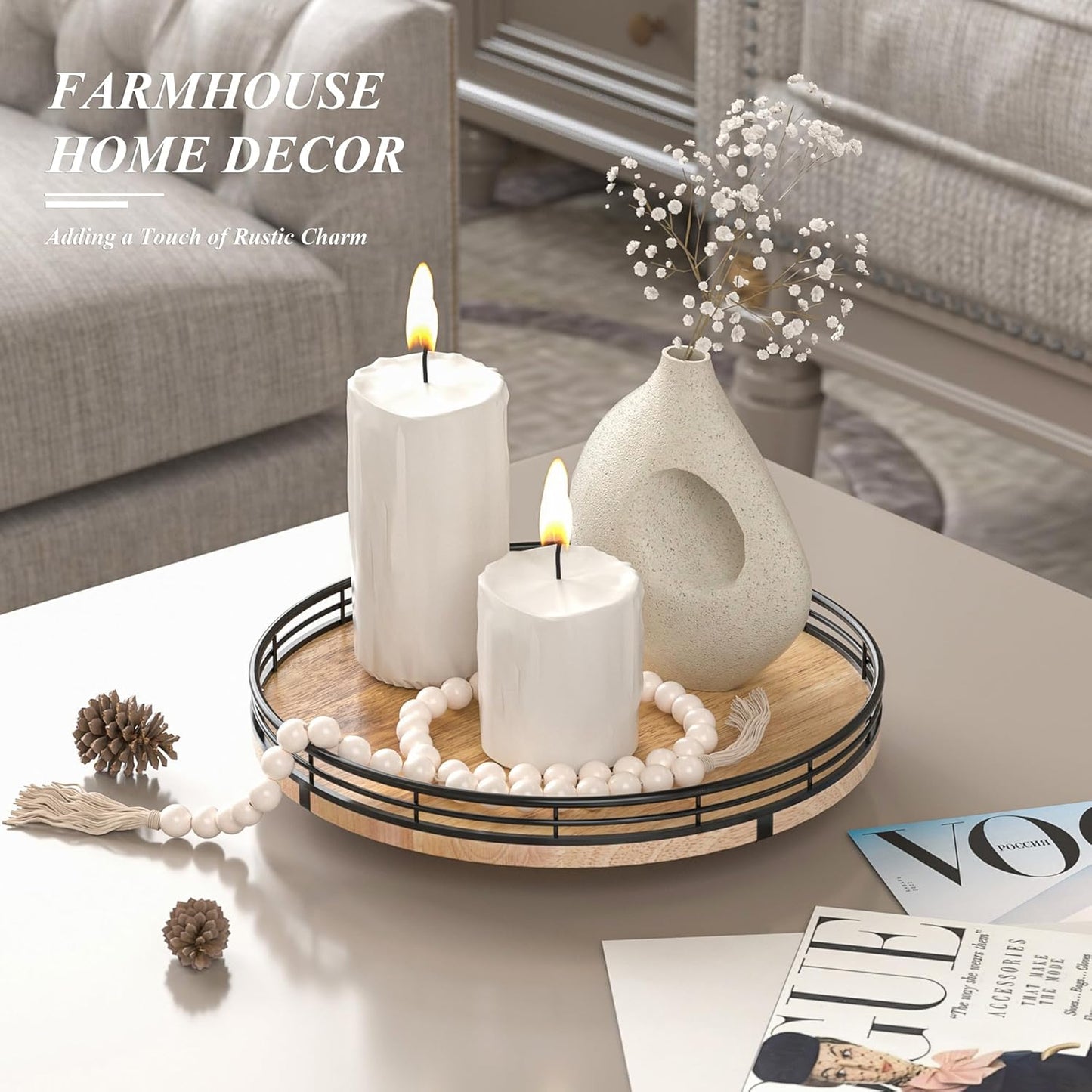 10" Lazy Susan Oak Wood Turntable Organizer for Cabinet, Round Wooden Farmhouse Lazy Susan Organization and Storage for Dining Table, Pantry, Kitchen, Countertop, Cupboard,Home Decor