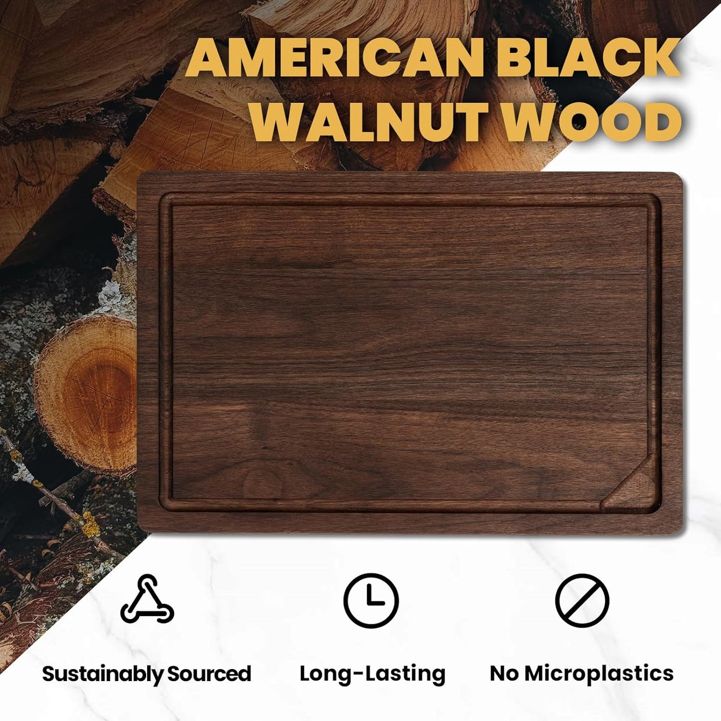 Heimlove American Walnut Cutting Board, 12" x 8" Wooden Cutting Boards for Kitchen Reversible Wooden Chopping Board With Juice Grooves and Handles Pre-Oiled, Ideal Gift for Valentine's Day, Weeding