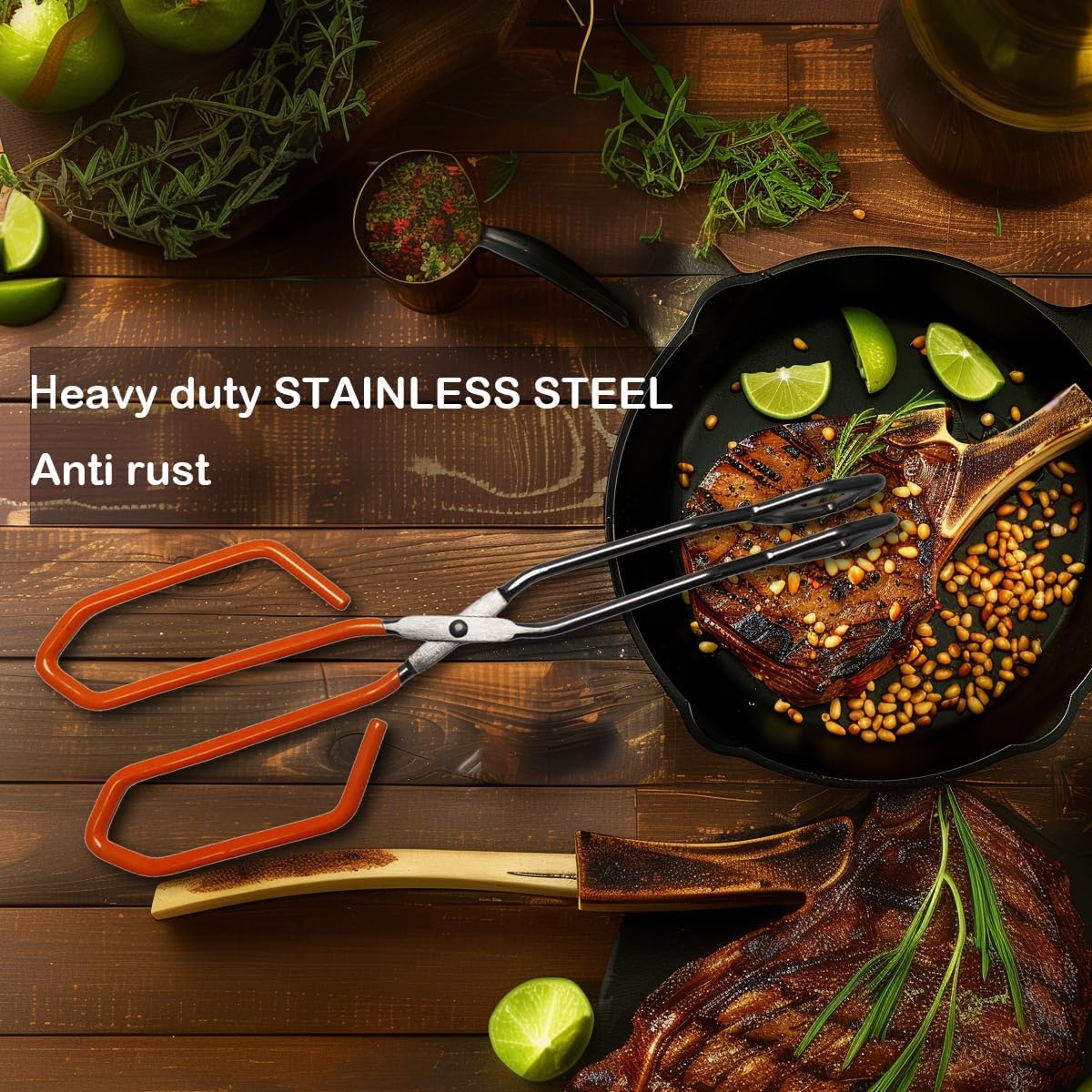 11 Inch Hiash Orange Stainless Steel Scissor Tongs, Kitchen Tongs for Cooking