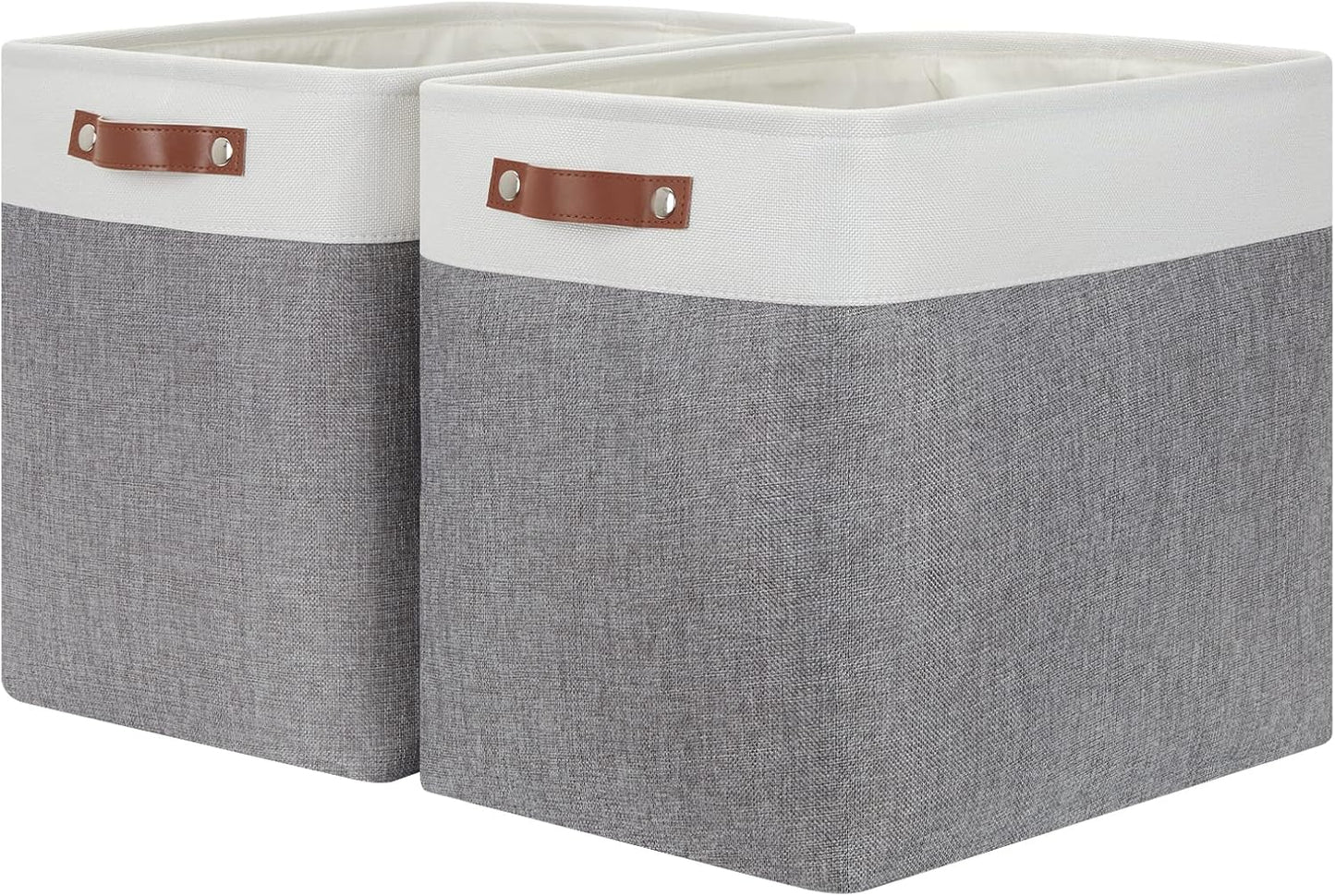 HNZIGE Large Storage Baskets Rectangular Storage Bins Baskets for Organizing [2 Pack] Tall Shelf Baskets with Handles, Decorative Organizer for Storage Home, Closet (White Grey)