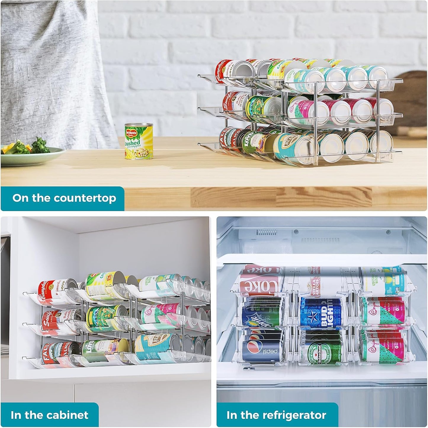 Can Organizer for Pantry, 3 Tiers Can Storage Rack, up to 36 Cans Food Holders for Fridge, Cabinet and Pantry Organization