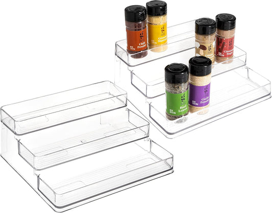 SIMPLEMADE 3-Tier Spice Rack Organizer - Versatile Storage Shelf for Kitchen, Bathroom, Bedroom & Office, Set of 2, Clear