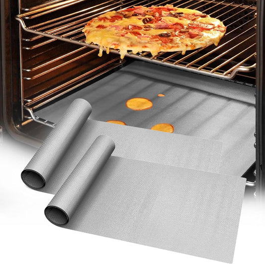 UBeesize 2 Pack Thickened Silver Oven Liners for Bottom of Oven BPA & PFOA Free, Reusable 16x24 Inch Heavy Duty Non Stick Teflon Oven Mats, Fit Electric Gas Toaster Convection Microwave Ovens Grills