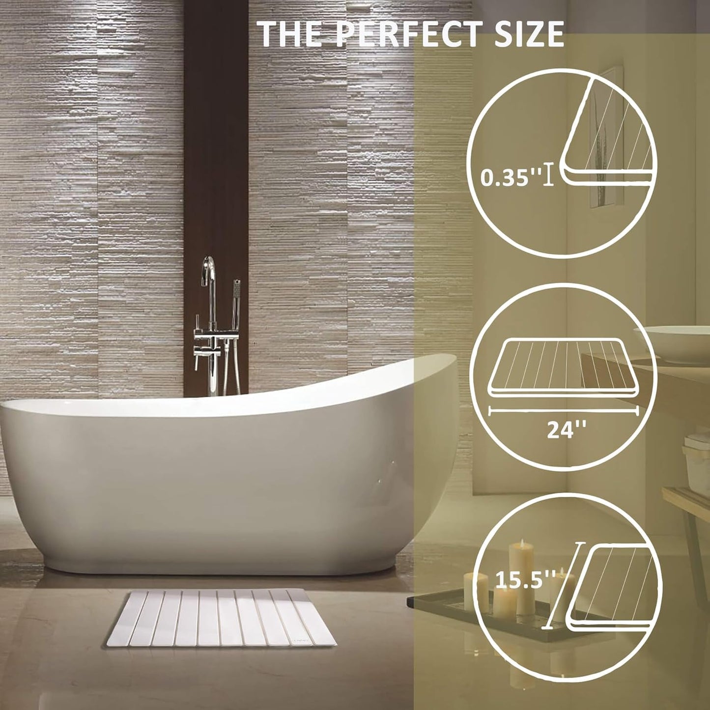 Stone Drying Mat for Kitchen Counter, Large Stone Dish Drying Mats Foldable, Ultra Absorbent Diatomaceous Earth Mats for Kitchen Dishes Bottles Cups Bathroom, 24x16 Inch (White drying mat, Large)