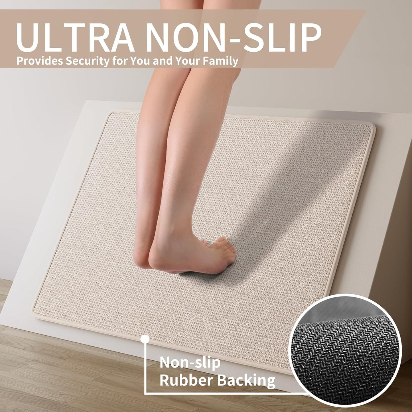 Kitchen mats for Floor Water and Oil Absorbent Runner Rugs for Kitchen, Kitchen Mat in Front of Sink,Non-Slip Kitchen Rugs,Durable Imitation Linen Kitchen Rug Beige 17x30+17x47