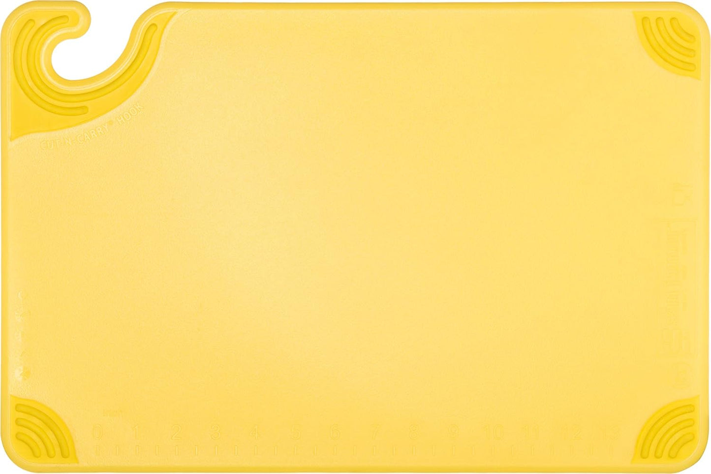 San Jamar Saf-T-Grip Plastic Cutting Board With Safety Hook, 12" x 18" x 0.5", Assorted Colors, (Set of 6)