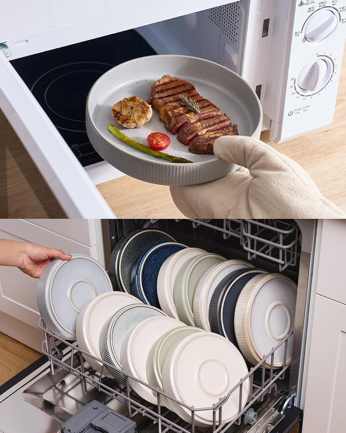 famiware Star 8.25" Pasta Bowls, Large Dinner Bowls Set of 4, Salad Bowl Plates, Shallow Bowls for Eating, Light Gray