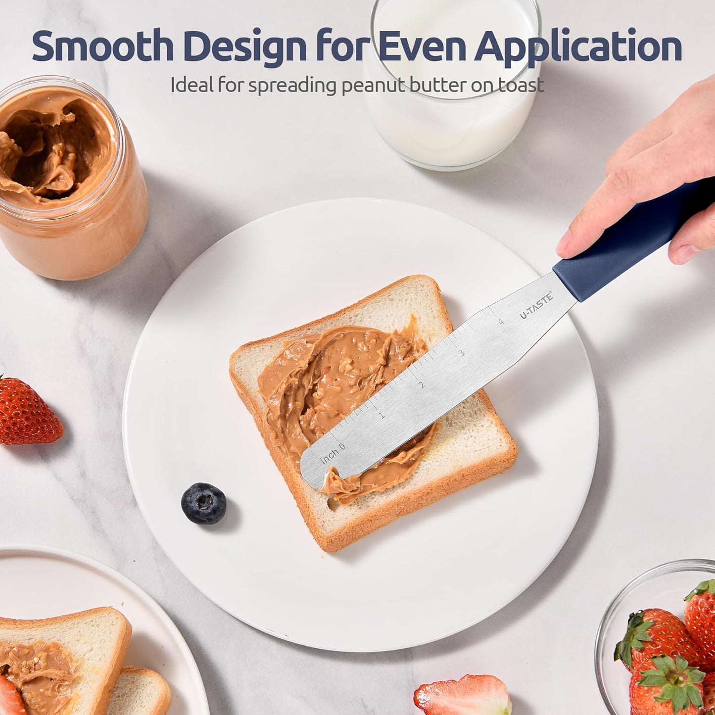 U-Taste 6in Cake Icing Spatula: Flexible Decorating Frosting Knife with Straight Thinner Stainless Steel Blade, Smooth Spreading Tools with Comfortable PP Handle for Cream, Cupcake (Midnight Blue)