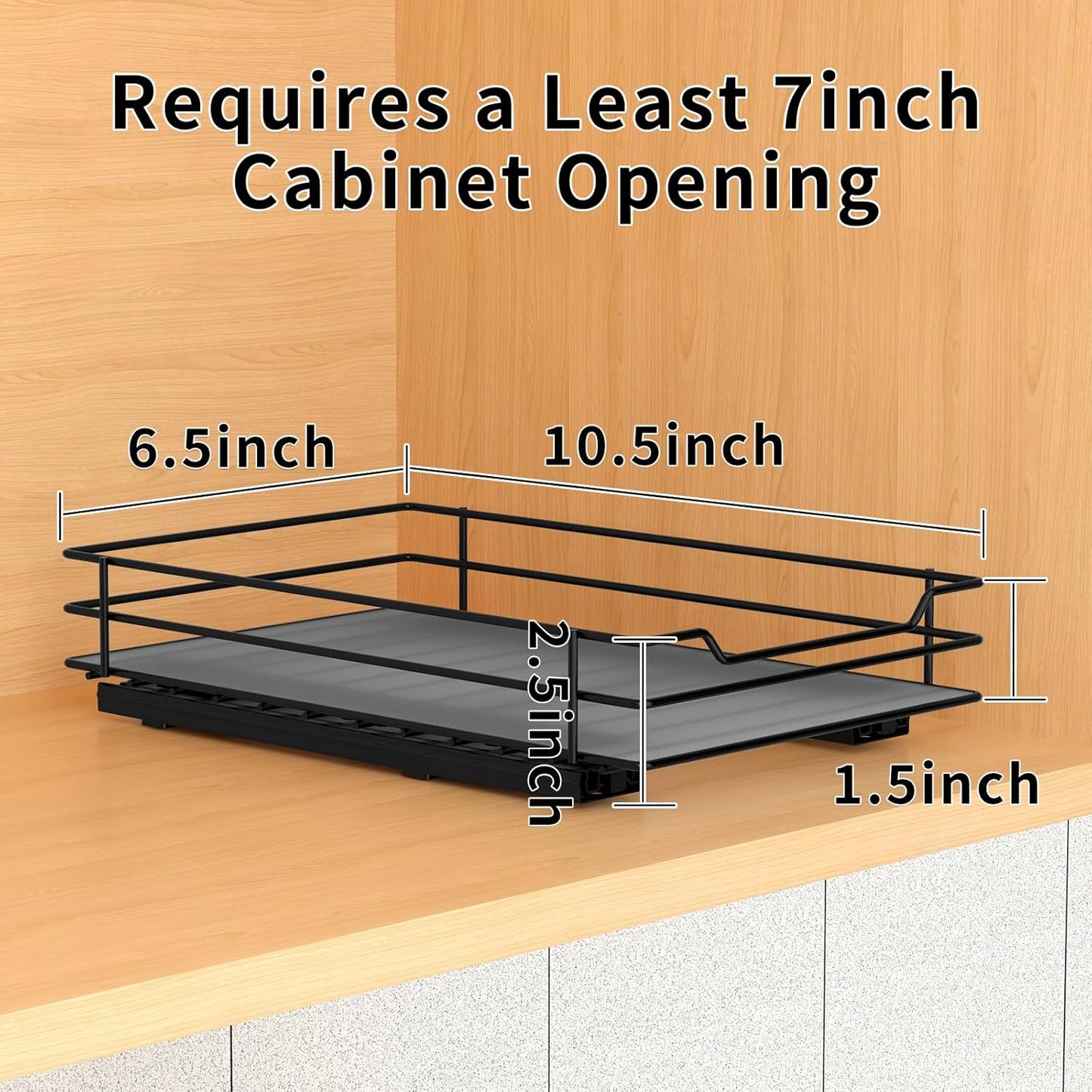 Pull Out Spice Rack Organizer for Cabinet, Heavy Duty Slide Out Spice Rack Organizer for Kitchen Cabinets and Pantry, Fits Spices, Sauces, Canned Food (6.5''Wx10.5''Dx2.5''H)