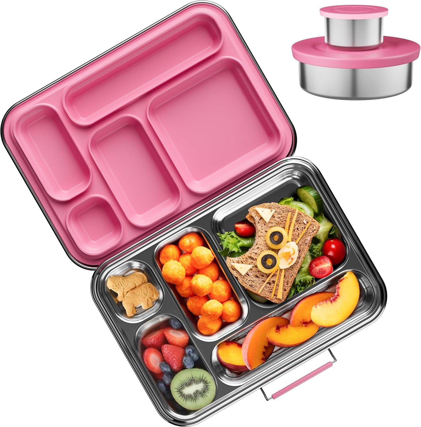 Stainless Steel Bento Box Kids, Kids Metal Bento Lunch Box BPA Free Lunch Box Containers 304 Stainless Steel Bento Box for School and Office(Pink)