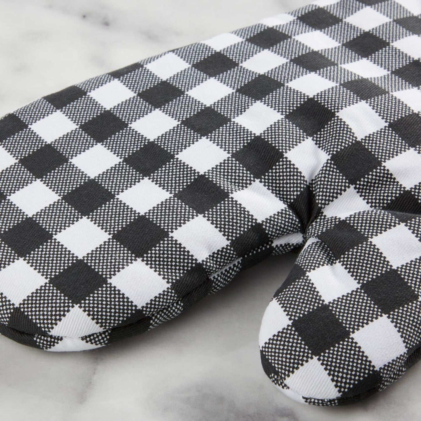 KITCHENAID Gingham Oven Mitt 2-Pack Set, Matte Black, 7"x13"