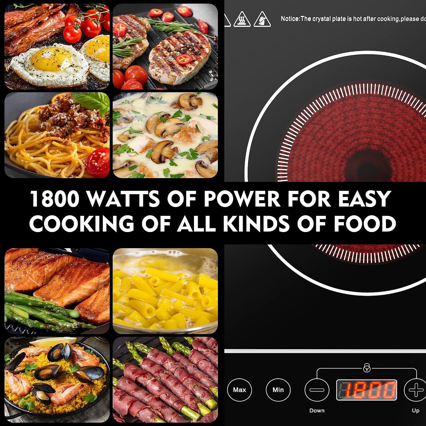 CUSIMAX Induction Cooktop,1800W Portable Induction Burner with Sensor Touch,Kids Safety Lock,10 Temperature and 9 Power Setting induction hot plate with Timer