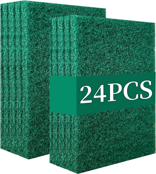Heavy Duty Scour Pads Sponge Dish Scrubber Non-Scratch Green Reusable Household Scrub Pads for Kitchen and Dish Cleaning Tool (24Pcs)