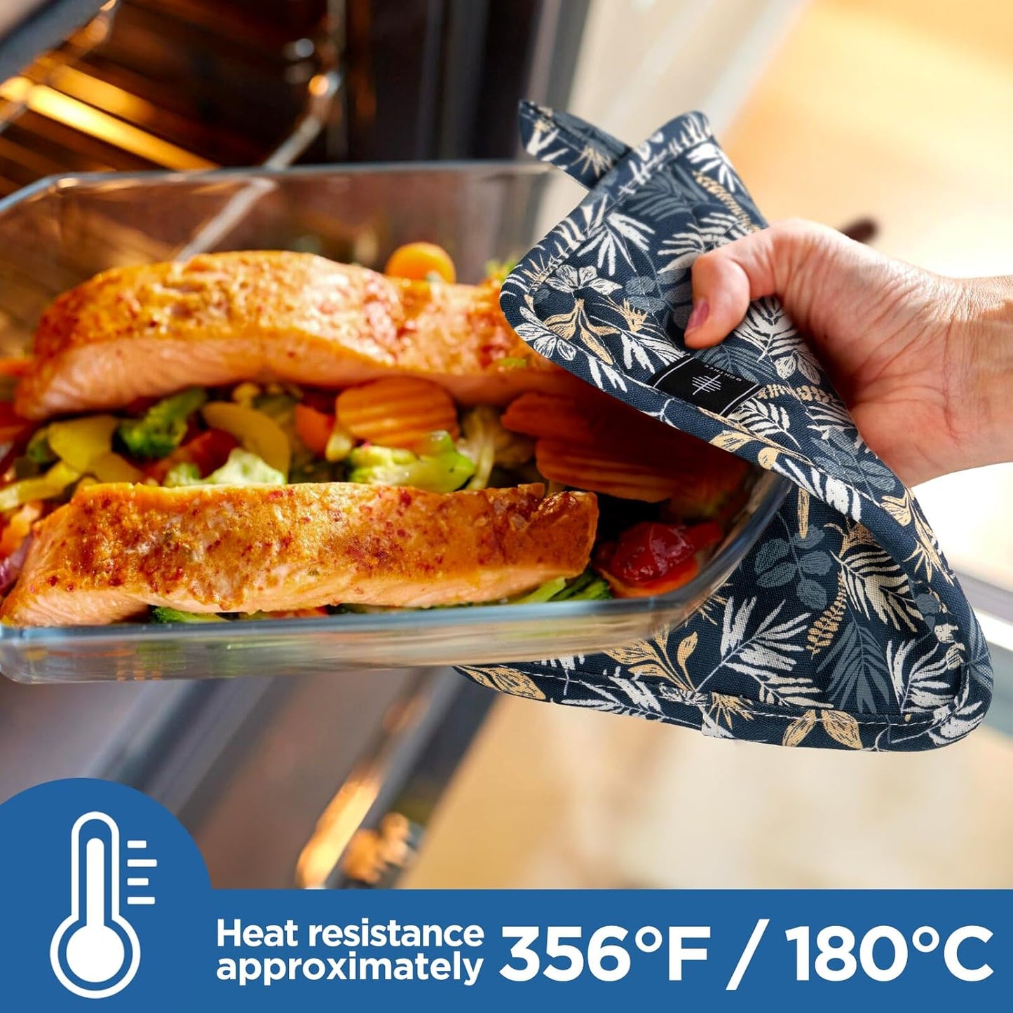 Pot Holders for Kitchen Heat Resistant Hot Pads for Countertops Oven Pot Holders Cotton Potholders for Kitchen Cooking Baking (Blue Leaves)