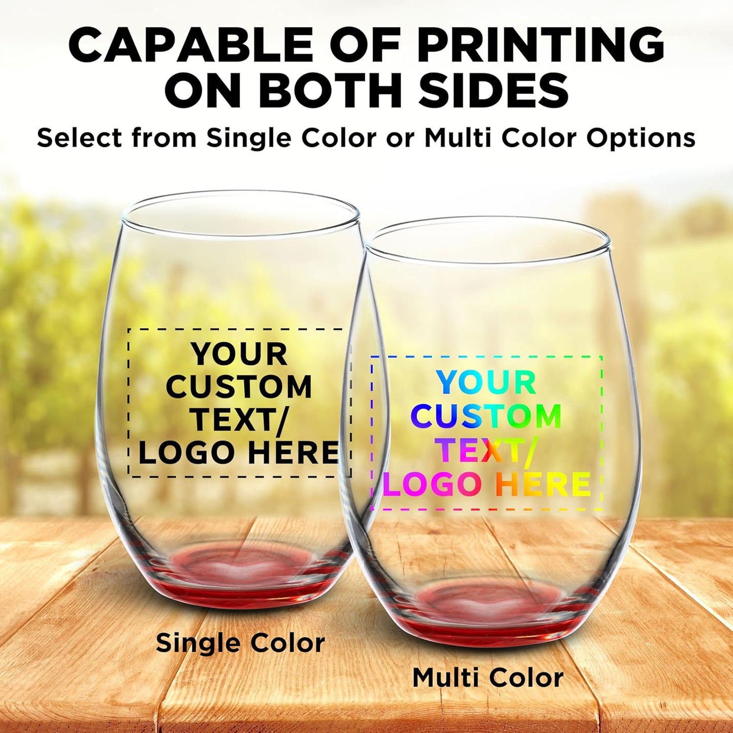 DISCOUNT PROMOS 100 ARC Stemless Wine Glasses Set, 21 oz. - Customizable Text, Logo - Chardonnay, Cabernet, Merlot, Sauvignon - Red