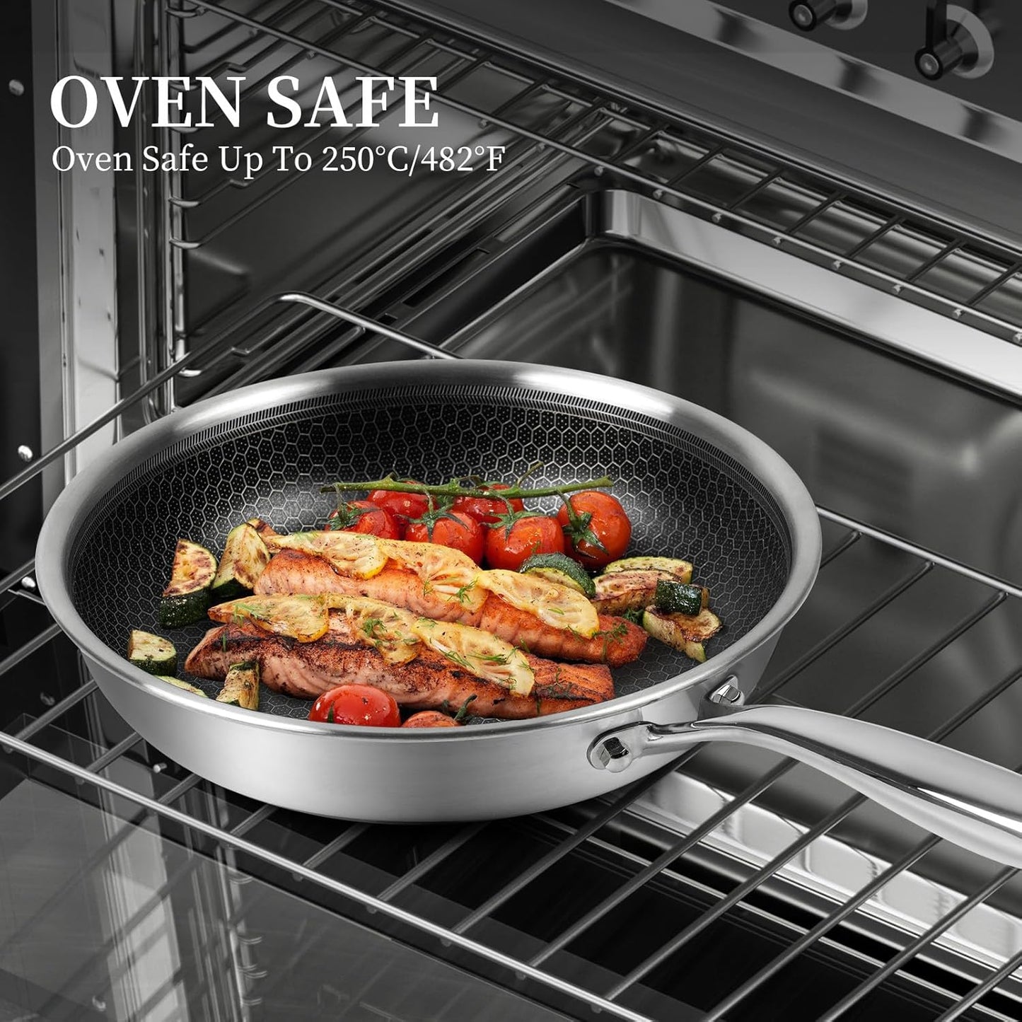 Tri-Ply Stainless Steel Frying Pan Set with Lid,9.5Inch 11Inch Nonstick Honeycomb Stainless Steel Cooking Pan Set of 2 Skillet Works Pan for Cooking with Induction Gas Stovetops