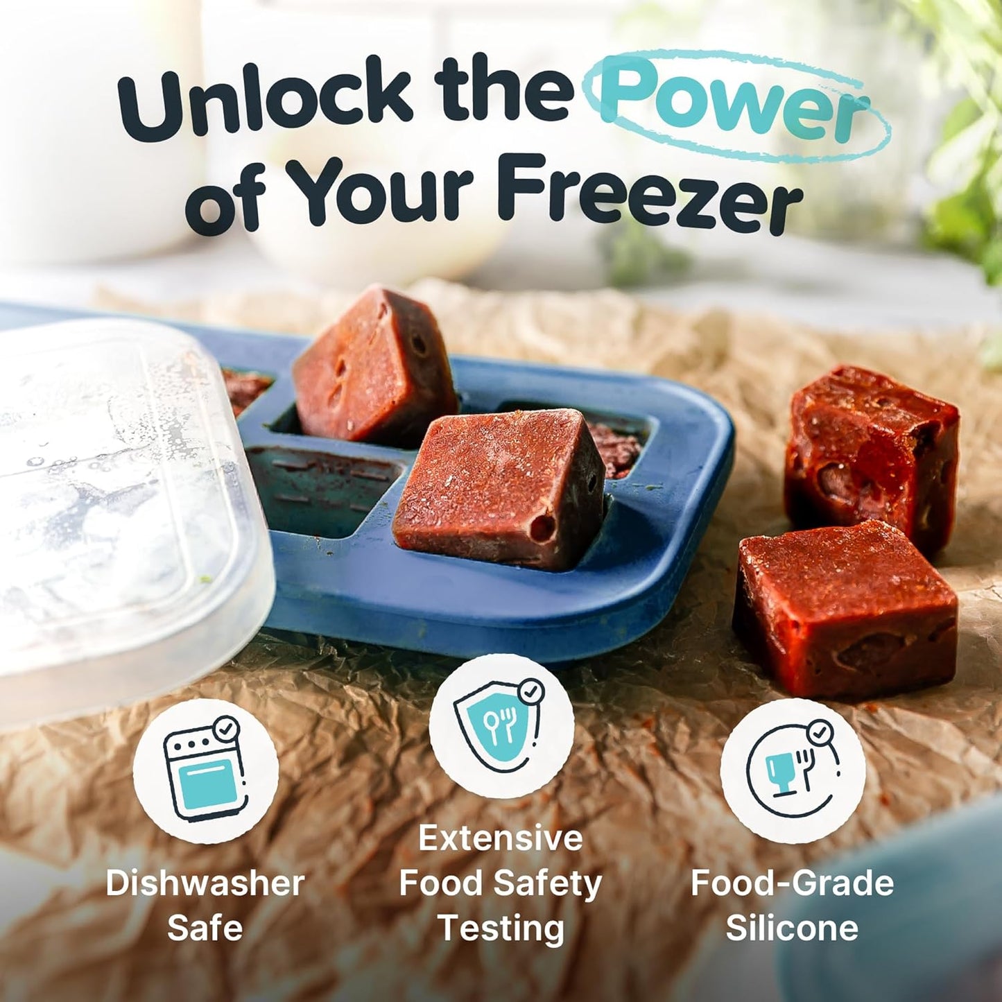 Souper Cubes 2 Tbsp. Silicone Freezer Molds - Perfect for Storing Garlic, Herbs, Ginger, Pesto, Tomato Paste, Lemon Juice, Purees and More - Silicone Baby Food Freezer Tray - Blueberry – 2-Pack