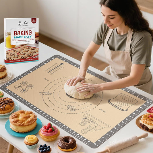 Silicone Macaron Baking Mat with 10 Easy Recipes, Non Stick Silicone Pastry Mat, Kneading Dough Rolling Mat Silicone Mats for Baking Cookie, bread, Pizza, Extra Thick Oven Mat & Dishwasher Safe