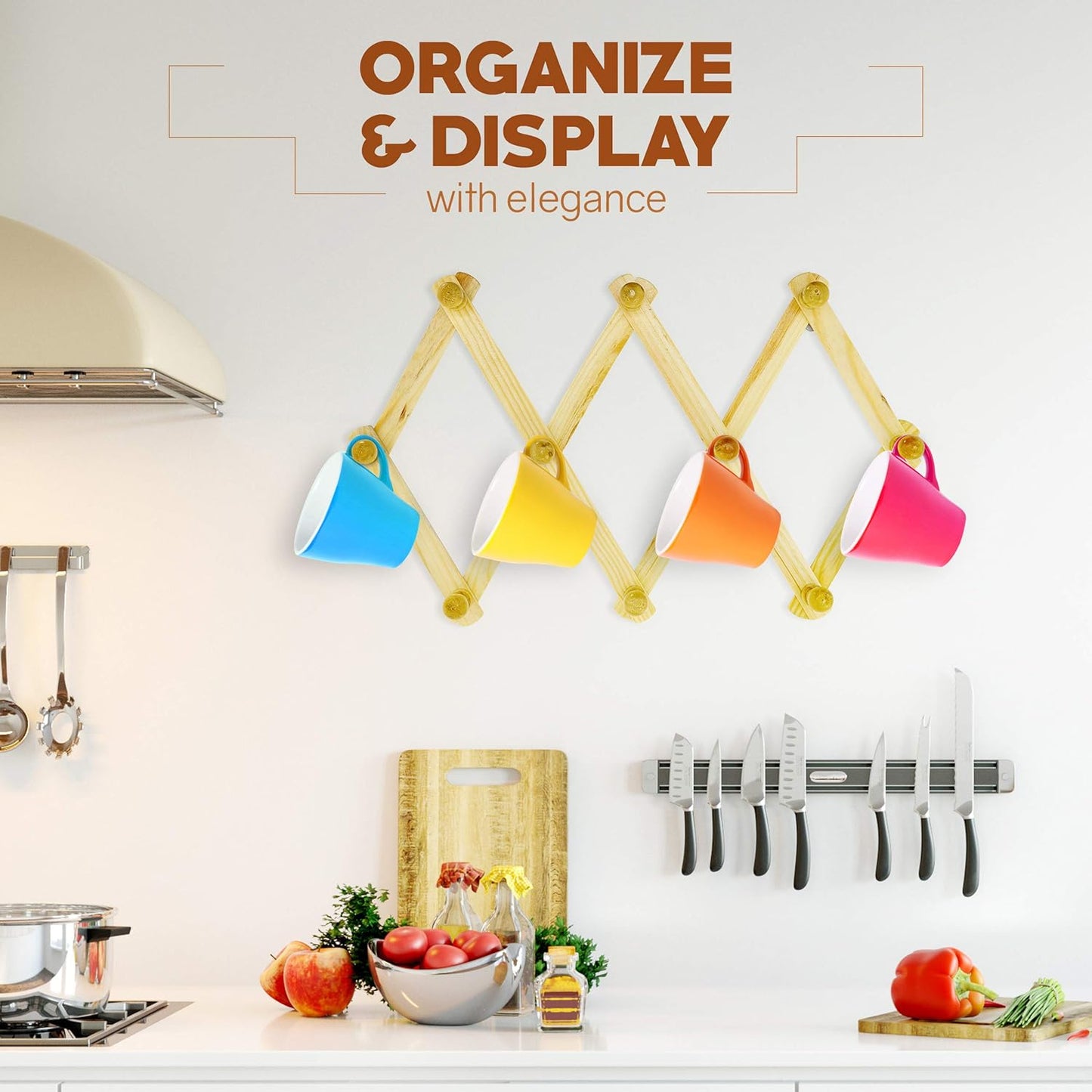 RAM-PRO Accordion Style Wood Expandable Rack Hat, Cap, Belt, Umbrella Coffee Mug Wall wooden Pegs (Set of 2)