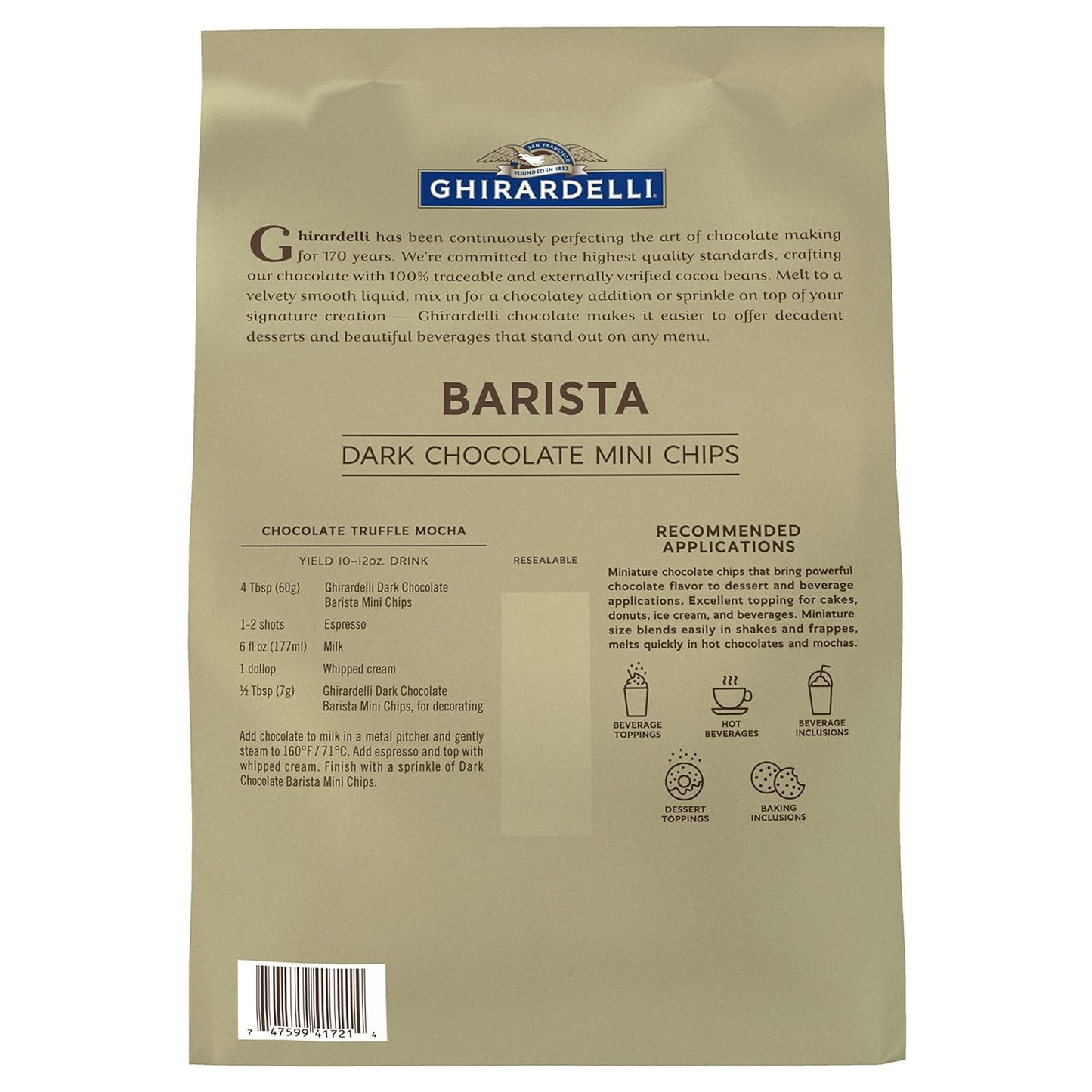 Ghirardelli Chocolate Company Dark Chocolate Barista Mini Chips 10,000 per lb., 5lb (Pack of 2)