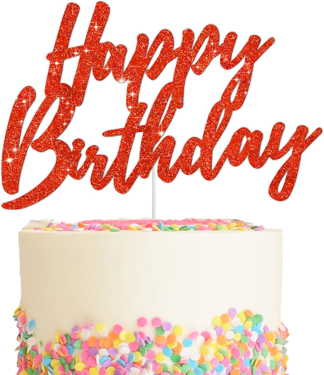 BEISHIDA Happy Birthday Cake Toppers Red Glitter Birthday Cake Decoration Cake Baking Supplies 18th 30th 40th Birthday Cake Toppers For Boys Girls Men Women Birthday Party Photo Booth Props