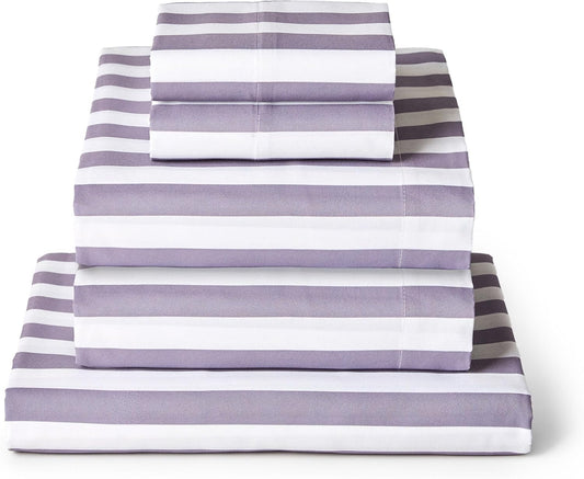 Mellanni Split King Sheets Set - 5 PC Iconic Collection Bedding - Hotel Luxury, Soft, Cooling Bed Sheets - Wrinkle, Fade, Stain Resistant (Split King, Oxford Stripe Hazy Lilac)