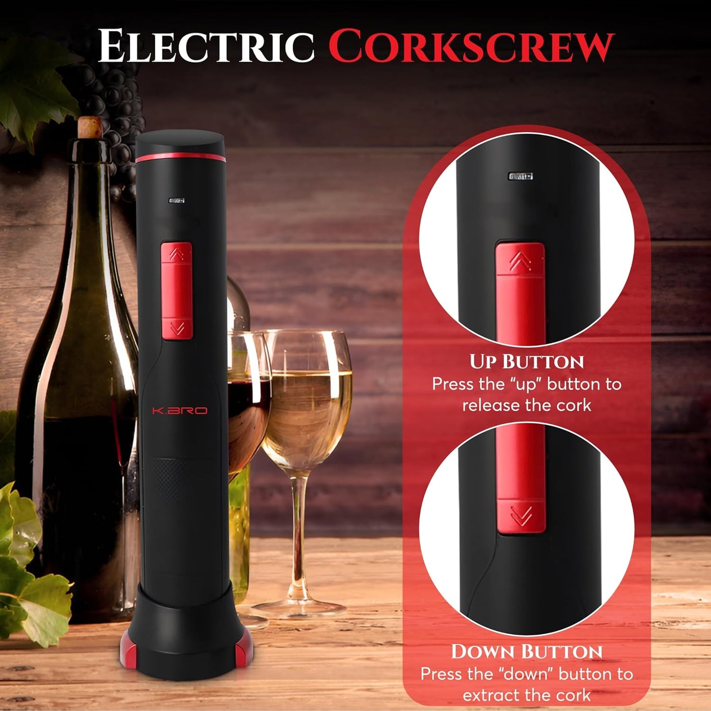 Rechargeable Electric Wine Opener | Electric Corkscrew Wine Bottle Opener With Foil Cutter | Gift for Wine Lovers (Black)