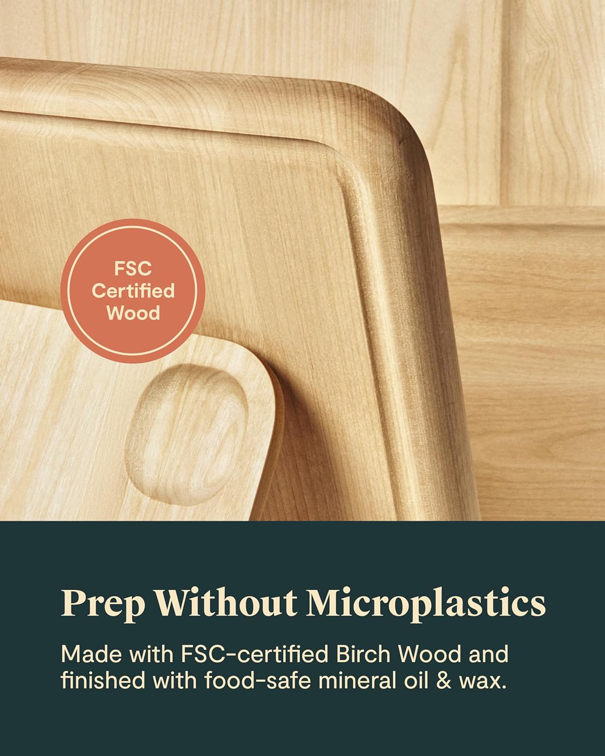 Caraway 4-Piece Double Sided Wood Cutting Board Set - Made From FSC-Certified Birch Wood - Mineral Oil & Wax Finish - 3 Sizes - Small, Medium, & Large - Storage Organizers Included