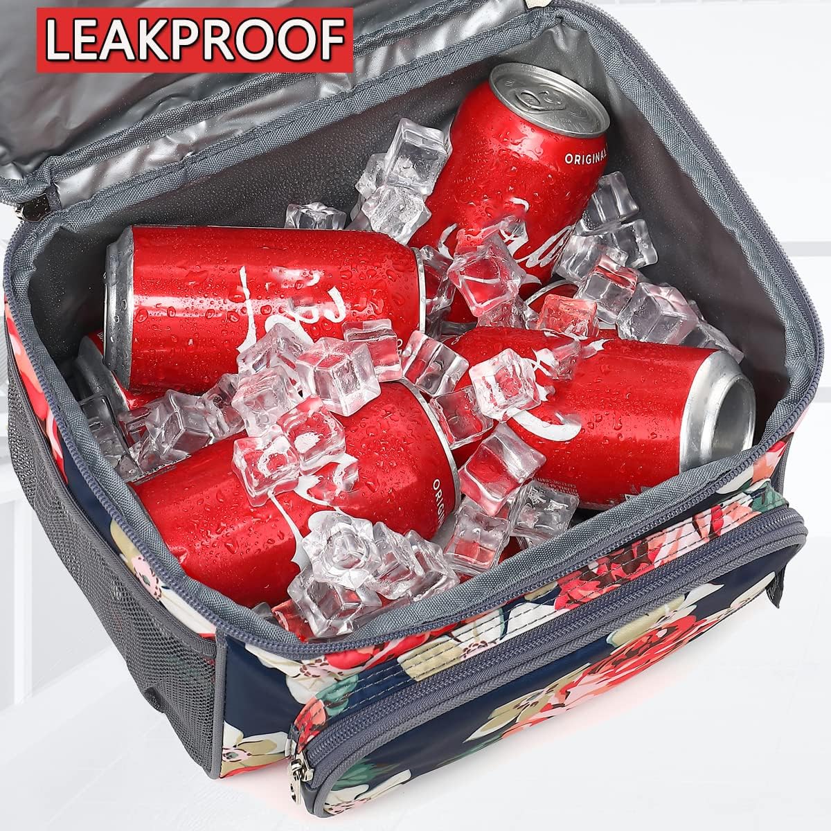 FlowFly Double Layer Cooler Insulated Lunch Bag Adult Lunch Box Large Tote Bag for Men, Women, With Adjustable Strap,Front Pocket and Dual Large Mesh Side Pockets