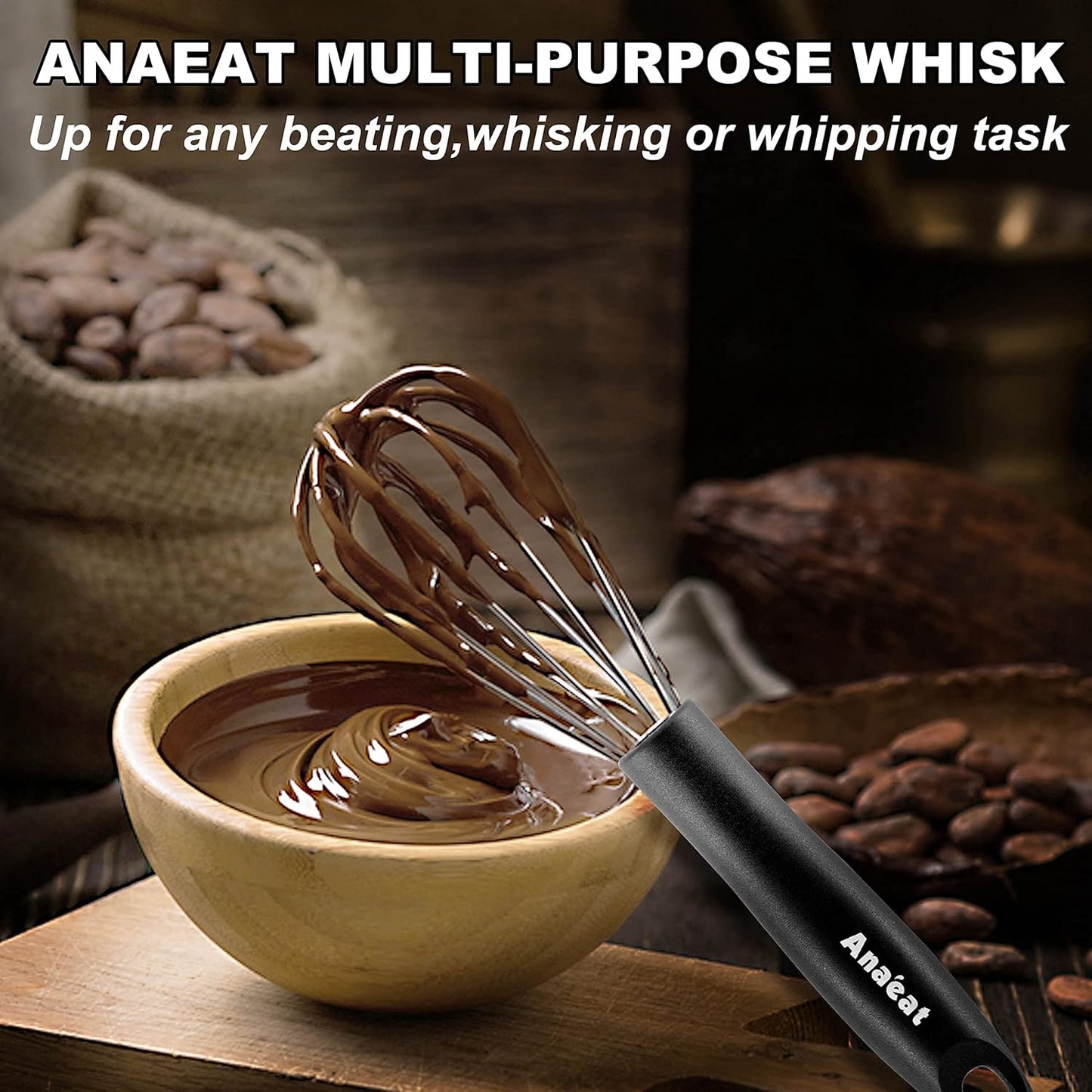 Anaeat Stainless Steel Kitchen Whisk Set of 5, Milk and Egg Beater Blender with Thick Wire for Whisking, Cooking, Baking, Beating and Stirring - 5"+7" Mini Whisk and 8.5''+10.5''+12'' Balloon Whisks