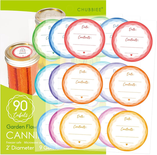 Removable Mason Jar Lid Labels, Canning Labels, Waterproof Write-On Pantry Sticker for Food Container, Glass Bottle, Canned Jam, Preserve, Home & Kitchen Organization, Set of 90 (Garden Flowers)