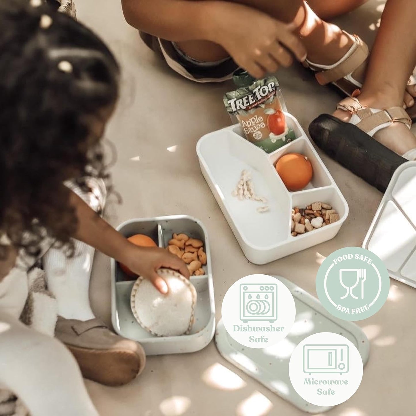 Ullabelle Leak Proof Bento Box Food-Grade Silicone Bento, BPA, Phthalate, Lead, & PVC Free - Bento Lunch Box for Daycare, Kids, & Adults - Leak Resistant Sets With Lids Snack Box Container (Beige 4)