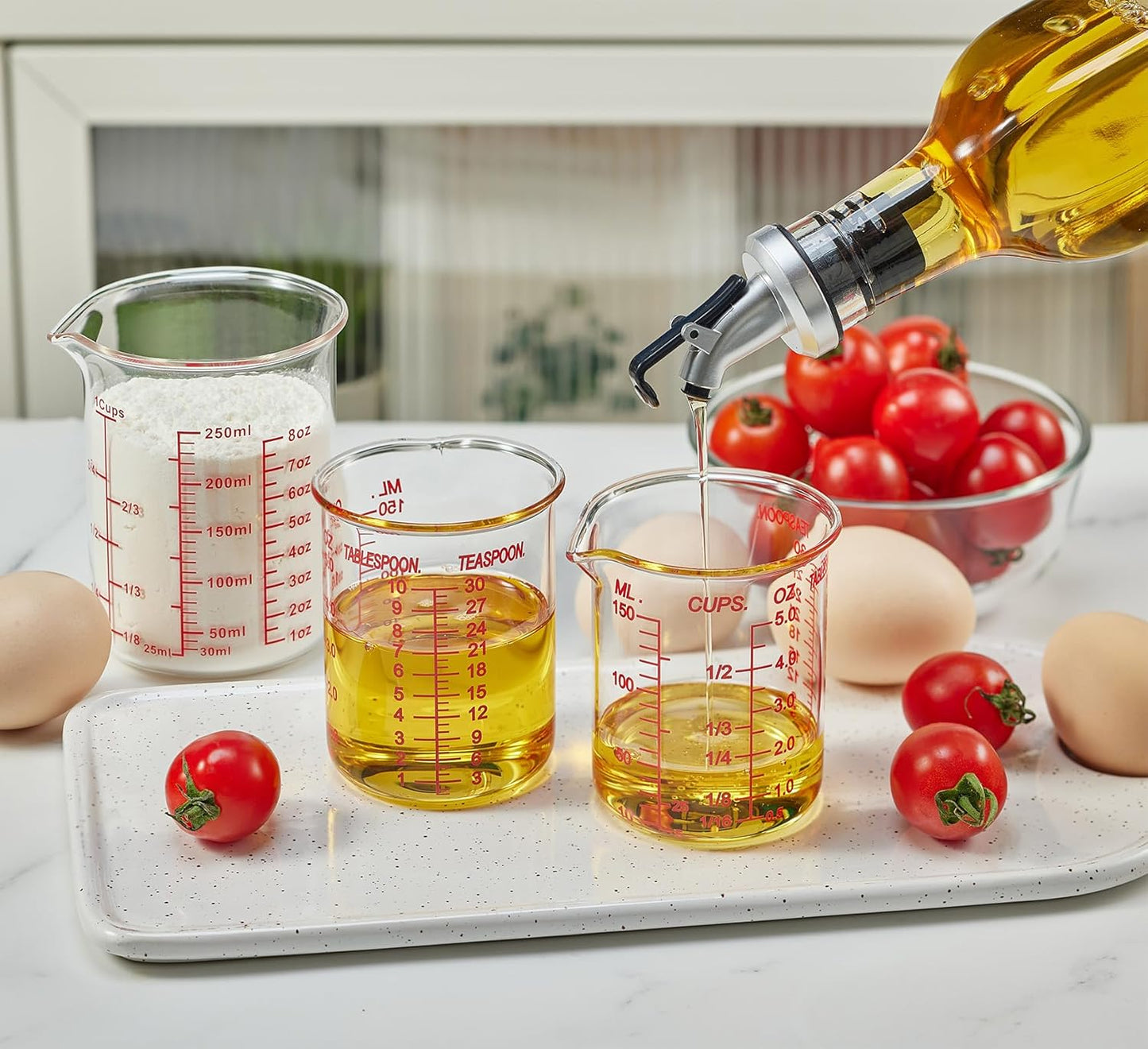 High Borosilicate Glass Measuring Cup-V-Shaped Spout，Glass Measuring Beaker for Kitchen or Restaurant, Easy to Read, 150 ML (5 Oz)-Pack of 2