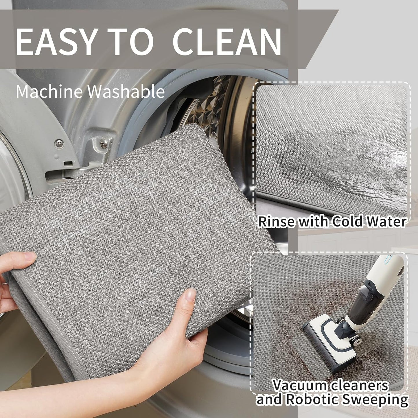 Water and Oil Absorbent Runner Rugs for Kitchen, Kitchen Mat in Front of Sink,Non-Slip Kitchen Rugs,Durable Imitation Linen Kitchen Mats，Kitchen Rug Runner Washable， 17x59 Gray Kitchen Rugs