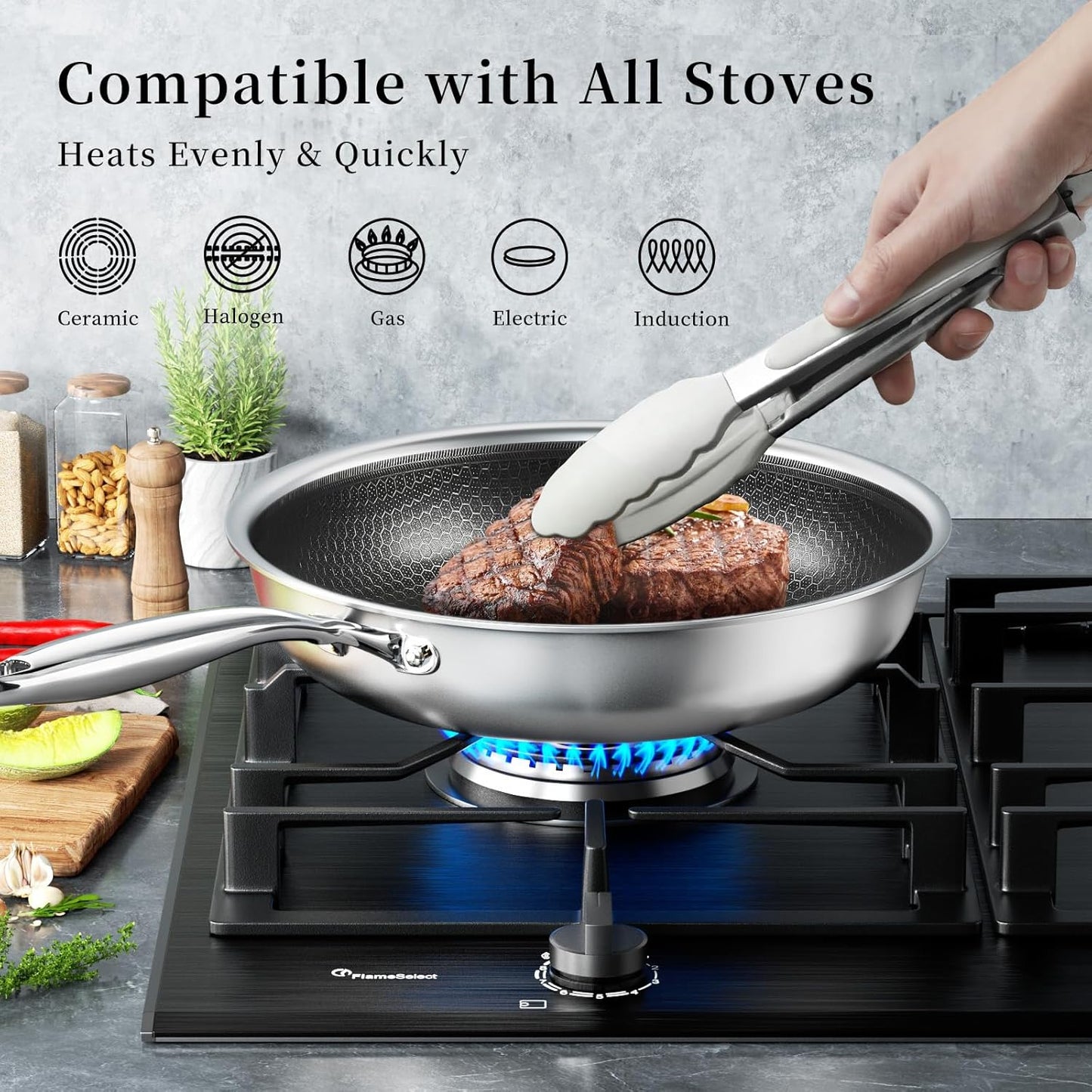 Tri-Ply Stainless Steel Frying Pan Set with Lid,9.5Inch 11Inch Nonstick Honeycomb Stainless Steel Cooking Pan Set of 2 Skillet Works Pan for Cooking with Induction Gas Stovetops