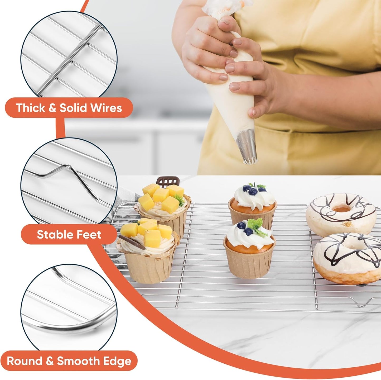 Homikit Wire Rack for Cooking, Stainless Steel Large Baking Cooling Rack for Oven Cooking Roasting Grilling Bacon Cookies, Fit Jelly Roll Sheet Pan, Dishwasher Safe,15.2”*11.2”