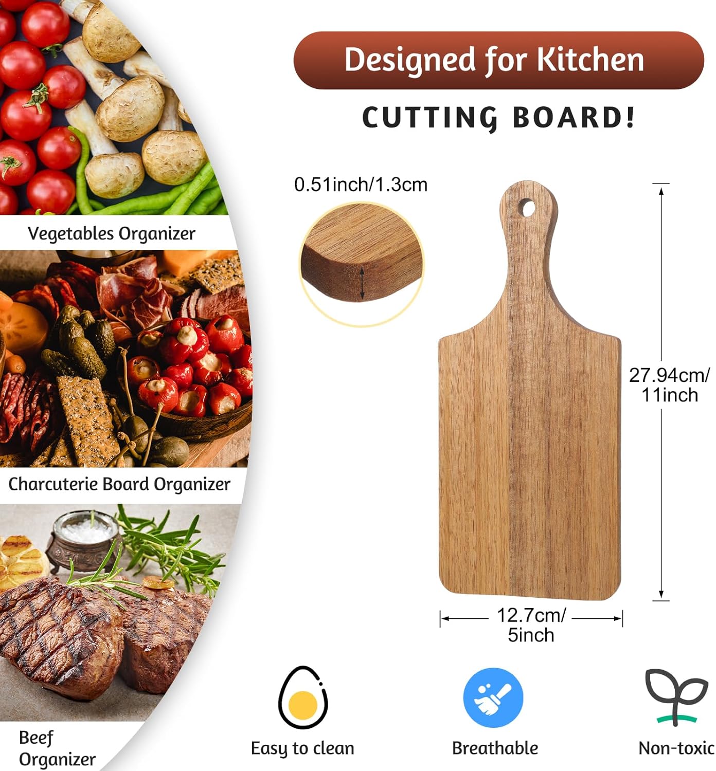 Lounsweer 6 Pcs Thicken Cutting Board Bulk Wood Board for Chopping Serving Charcuterie Material for Laser Engraving Mother' Day Wedding Housewarming Gift(Acacia)