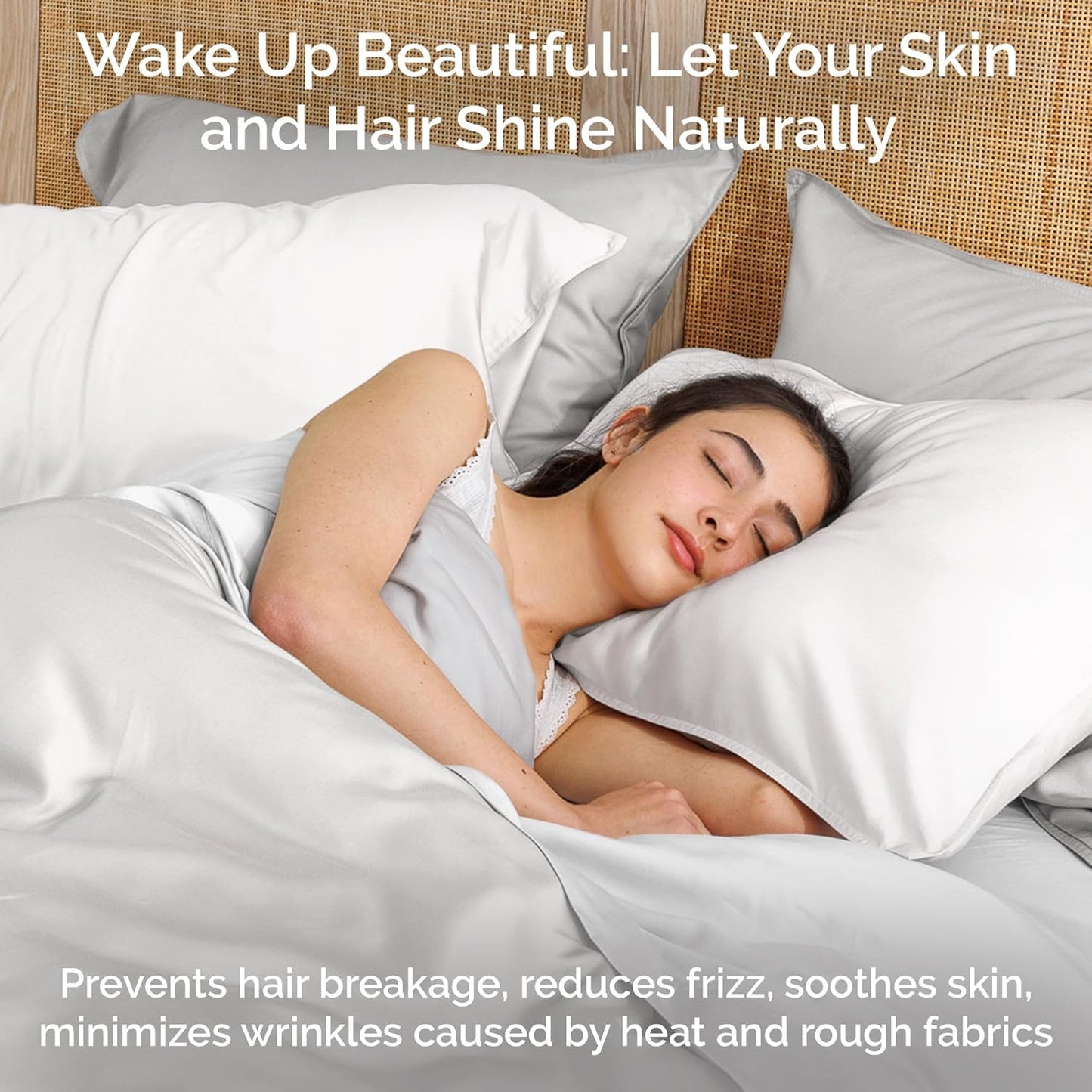 100% Viscose from Bamboo Sheets Queen Size, Super Soft Bedding Set, 4PC Cooling Sheets for Hot Sleepers, Vegan Silk Moisture Wicking, Organically Grown Bedsheet, White - 60" x 80"