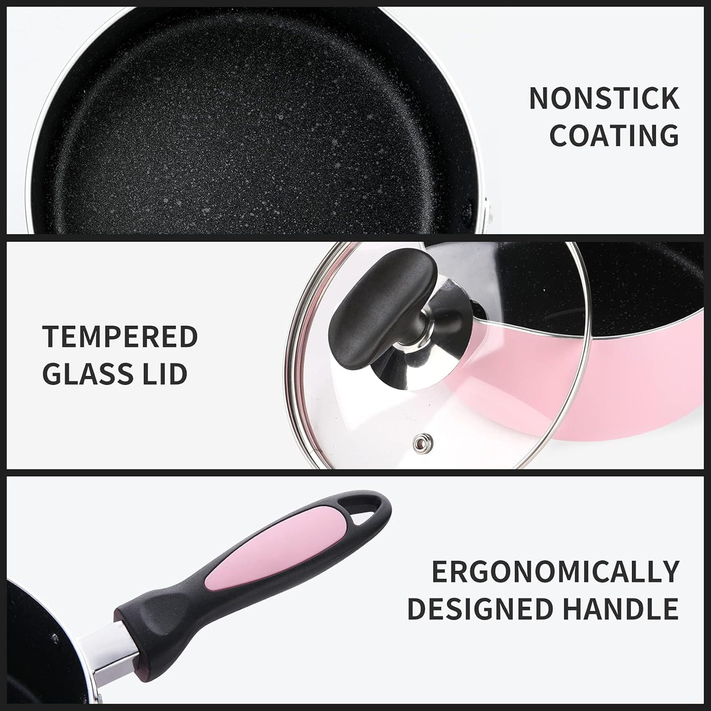 Nonstick Saucepan Set with Lid, Non Stick 1Qt & 2Qt Sauce Pan Set with Glass Lid Small Pot for Home Kitchen