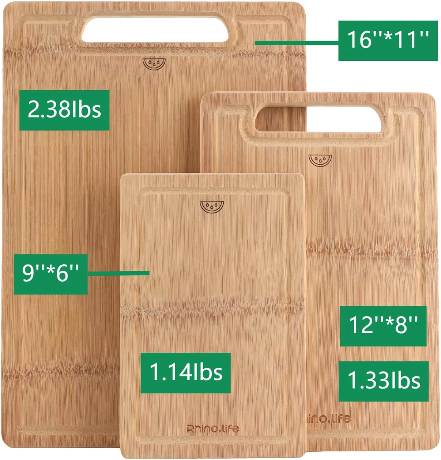 Healthy and Non Toxic & Totally Organic Bamboo Cutting Board Set,3 pack, No Glue & Plastic Free, Juice Groove, Non-solid Wood Cutting Board with hands for Kitchen for Meat, Vegetables and Fruits