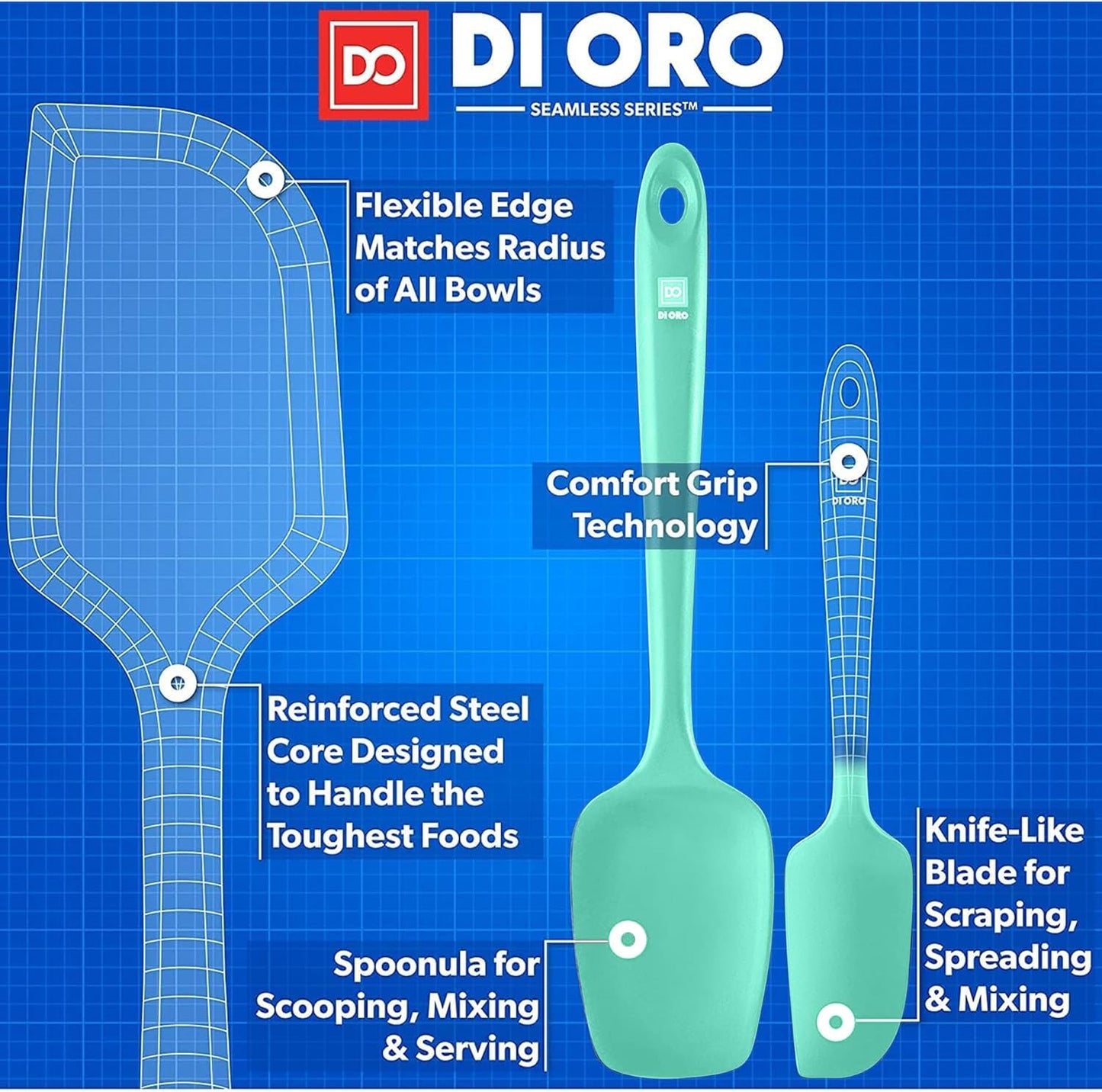 DI ORO Silicone Spatula Set - Rubber Kitchen Spatulas for Baking, Cooking, & Mixing - 600°F Heat-Resistant & BPA Free Silicone Scraper Spatulas for Nonstick Cookware - Dishwasher Safe (5pc, Mint)