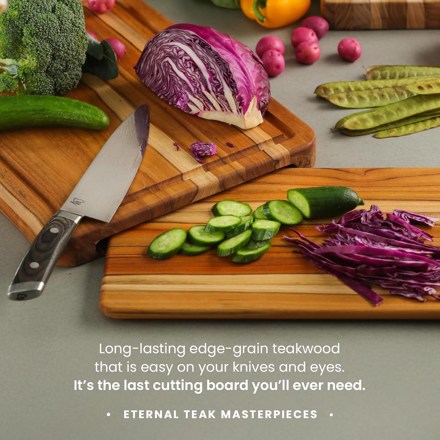 Teakhaus Carving Board and Cutting Board Oil Set - Includes Large (L) Wood Cutting Board with Juice Groove and EON Food Grade Mineral Oil - Knife-Friendly - FSC Certified